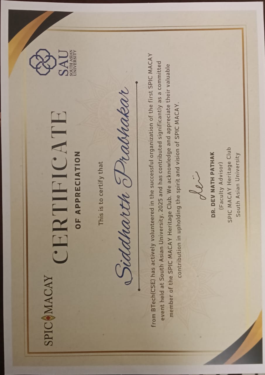 SPIC MACAY Participation Certificate